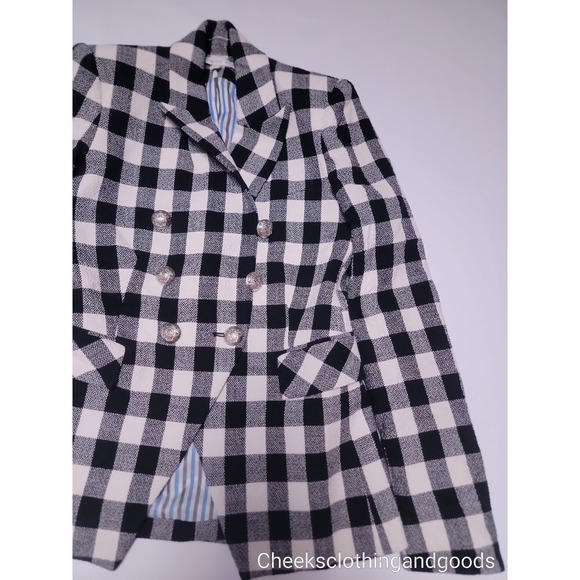 Veronica Beard size 2 Gingham Double Breasted Bexley Blazer Black White  Buttons - Picture 3 of 13